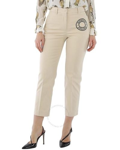 Burberry Cotton-stretch Logo Graphic Tailored Trousers - Natural