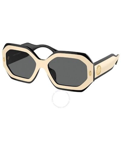 Tory Burch Dark Grey Irregular Sunglasses Ty7192f 196187 57 - Metallic