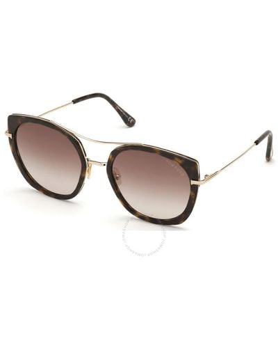 Tom Ford Joey Brown Gradient Cat Eye Sunglasses Ft0760 52f 56 - Metallic