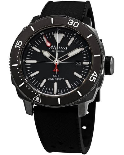 Alpina Seastrong Diver 300 Meters Gmt Dial Watch - Black