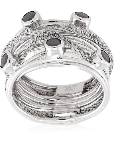 Charriol Tango Cz Stones Steel Cable Ring - Metallic