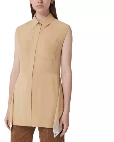 Burberry Billie Silk Crepe Draped Panel Sleevless Shirt - Natural