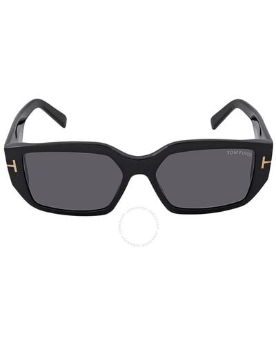 Tom Ford Silvano Smoke Rectangular Sunglasses Ft0989 01a 56 - Black
