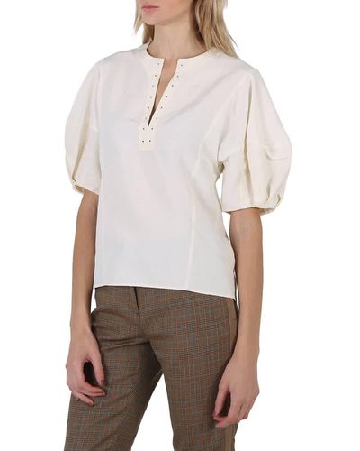 Chloé Linen Silk Canvas Puff-sleeve Blouse - White