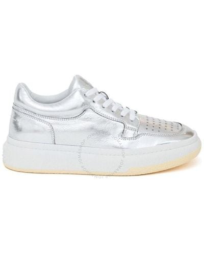 MM6 by Maison Martin Margiela Silver Low Basketball Trainers - White
