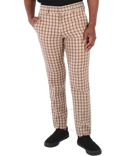 Burberry Soft Fawn Gingham Wool Tailored Trousers - Natural