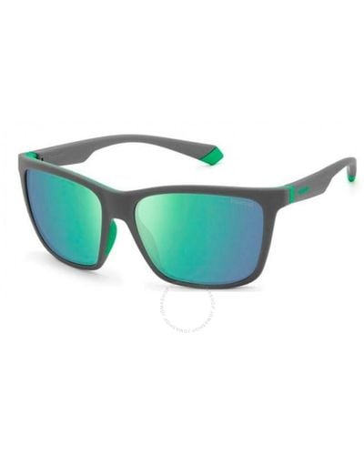 Polaroid Polarized Green Rectangular Sunglasses Pld 2126/s 03u5/5z 57 - Blue