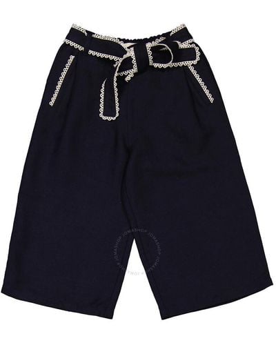 Chloé Girls Navy Lace-trim Wide Leg Pants - Blue