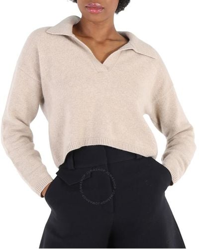 NAADAM Oatmeal Cropped V Neck Polo Sweater - Grey