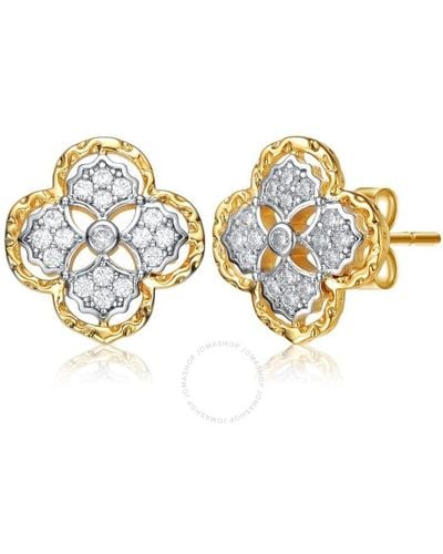 Rachel Glauber 14k Gold Plated And Cubic Zirconia Floral Stud Earrings - Metallic
