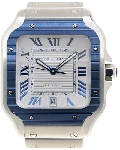 Cartier Santos De Automatic Silver Dial Watch - Blue