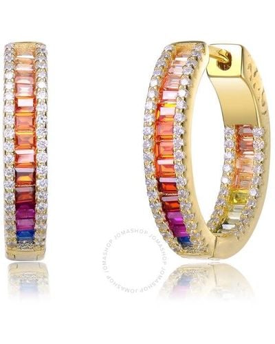 Rachel Glauber 14k Gold Plated Multi Color Cubic Zirconia Hoop Earrings - Metallic