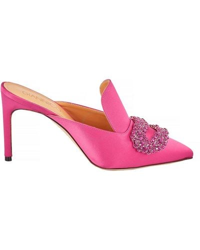 Giannico Daphne 8 Leather Heel Mules - Pink