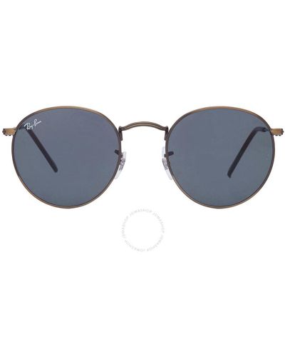 Ray-Ban Round Metal Antiqued Blue Sunglasses Rb3447 9230r5 50 - Grey