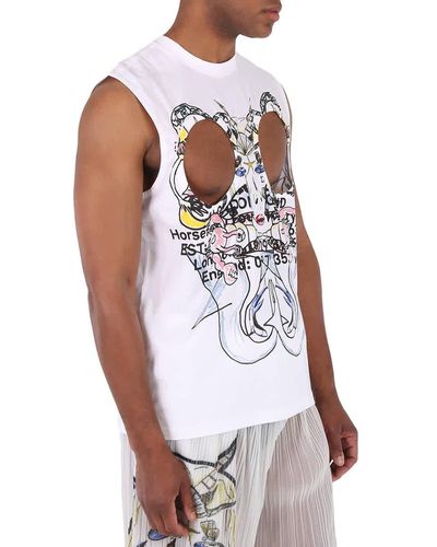 Burberry Cut-out Graphic Printed Tank Top - White