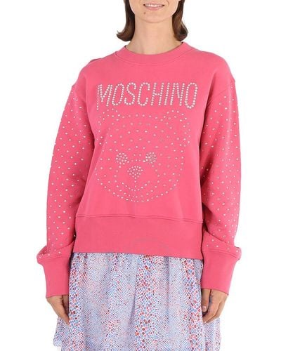 Moschino Fantasy Print Fucsia Crystal Teddy Bear Organic Cotton Sweatshirt - Red