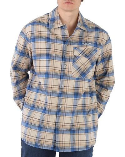 Moncler Checked Logo-print Cotton Shirt - Blue
