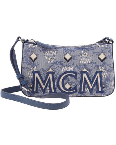 MCM Mini Monogram Jacquard Shoulder Bag - Blue