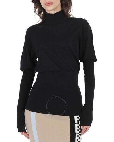 Burberry Zuri Puffed-sleeve Cotton-blend Turtleneck Sweater - Black