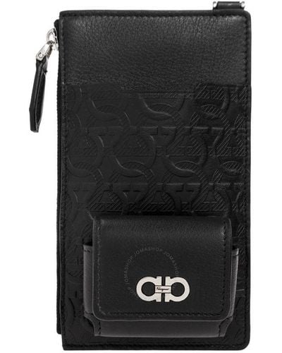 Ferragamo Salvatore Gancini Embossed Leather Smartphone Case - Black