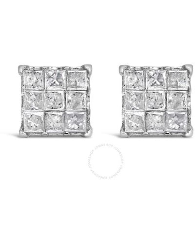 Haus of Brilliance 10k Gold 1/2 Cttw Invisible Princess-cut Diamond 9 Stone Composite Stud Earrings - Metallic