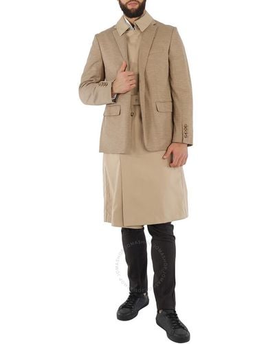 Burberry Blazer Detail Cotton Twill Reconstructed Trench Coat - Natural