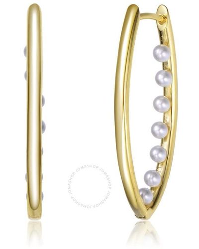 Rachel Glauber 14k Gold Plated Pearl Hoop Earrings - Metallic