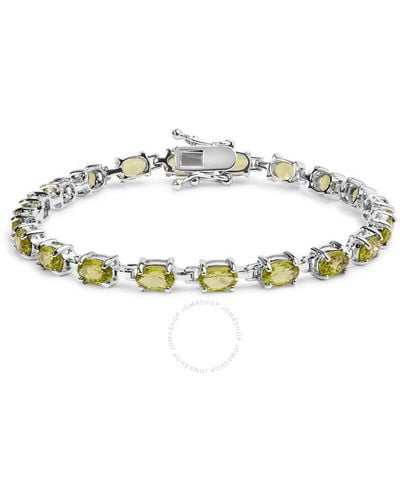 Haus of Brilliance .925 Sterling Silver 10.0 Cttw Oval Shaped Created Green Peridot Link Bracelet - Metallic
