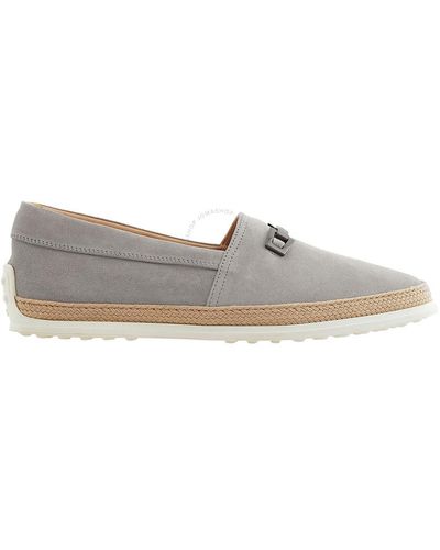 Tod's Suede Raffia Slip-on Loafers - Grey