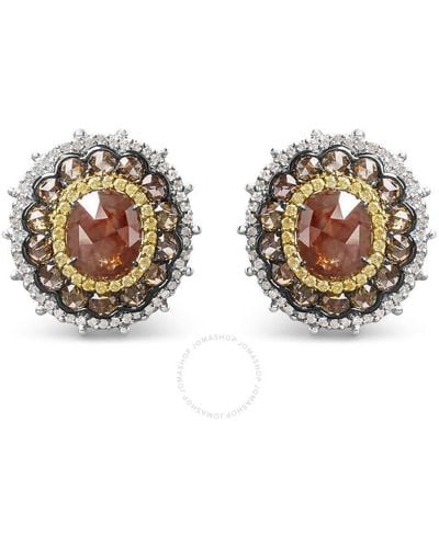 Haus of Brilliance 14k Gold 6 1/2 Cttw Rose Cut Fancy Colored Diamond Triple Halo Stud Earring - Metallic