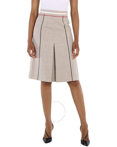 Burberry Ecru Box Pleat Detail Skirt - Natural