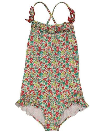 Bonpoint Girls Floral Print Abbie Ruffled 1-piece Swimsuit - Green