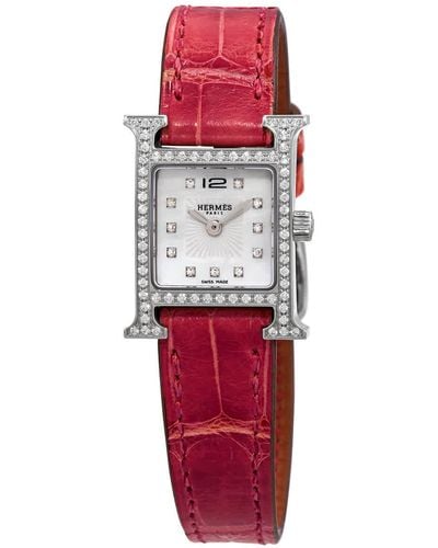 Hermès Heure H Quartz Diamond Mother Of Pearl Dial Watch - Red