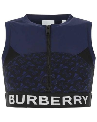 Burberry Deep Royal Monogram Print Stretch Jersey Cropped Top - Blue