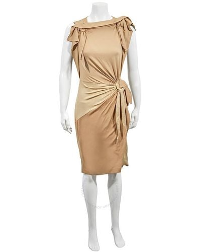 Burberry Knotted Stretch-silk Sheath Dress - Natural
