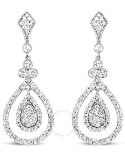 Haus of Brilliance 18k White Gold 1 1/4 Cttw Round Diamond Openwork Teardrop-shaped Dangle Earrings - Metallic