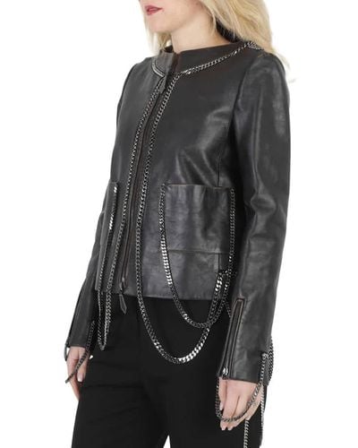Burberry Draped Chain-link Detail Leather Jacket - Black