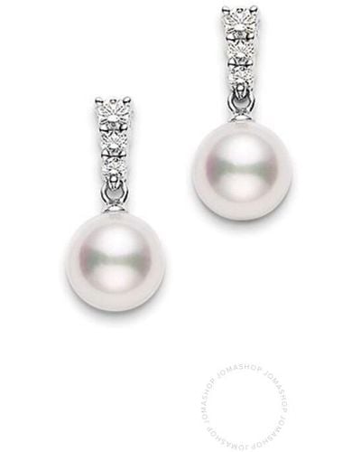 Mikimoto Morning Dew 8mm Akoya Pearl & Diamond Drop Earrings - White