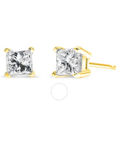Haus of Brilliance 10k Yellow Gold 3/4 Cttw Princess-cut Square Near Colorless Diamond Classic 4-prong Solitaire Stud Earrings - Metallic
