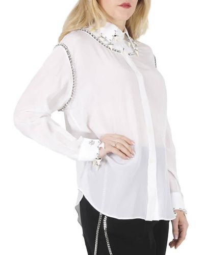 Burberry Crystal Embellished Silk Shirt - White