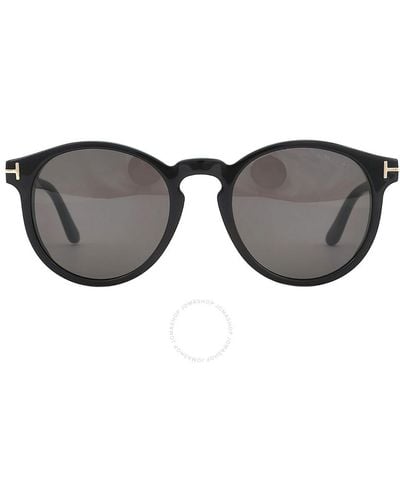 Tom Ford Ian Smoke Round Sunglasses Ft0591 01a 51 - Black