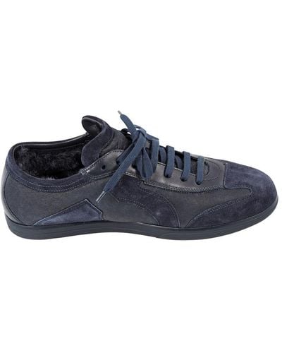 Ferragamo Salvatore Benbow Low Top Suede And Leather Trainers - Blue