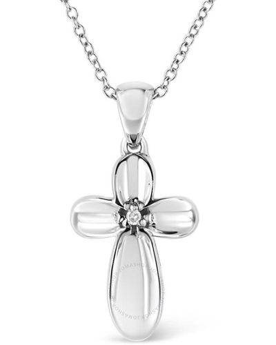 Haus of Brilliance .925 Sterling Silver Prong-set Diamond Accent Floral Crs 18'' Pendant Necklace - Metallic
