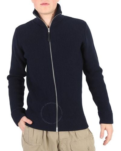 Maison Margiela Navy Wool-blend Full Zip Cardigan - Blue