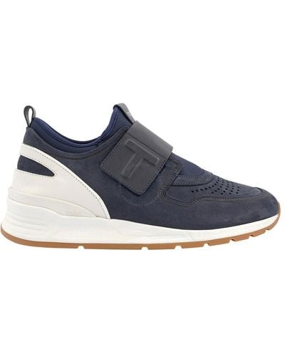 Tod's Suede And Fabric Velcro Strap Trainers - Blue