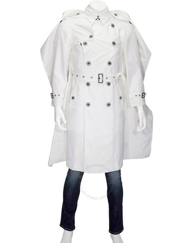 Burberry Technical Faille Reconstructed Double-breasted Cape Detail Trench Coat - White