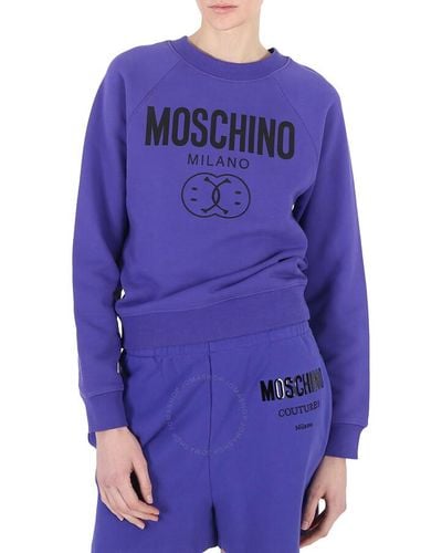 Moschino Smily Logo Cotton Sweatshirt - Blue