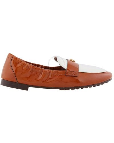 Tory Burch Patent Leather Logo Ballet Loafers - Brown