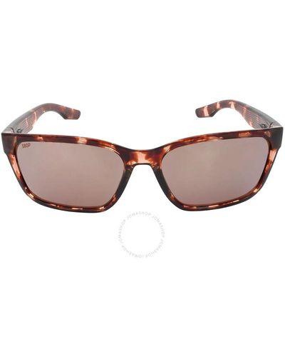 Costa Del Mar Palmas Copper Silver Mirror Polarized Polycarbonate Rectangular Sunglasses 6s9081 908105 57 - Brown
