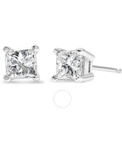 Haus of Brilliance Ags Certified 3/8 Cttw Princess-cut Square Diamond 4-prong Solitaire Stud Earrings - Metallic